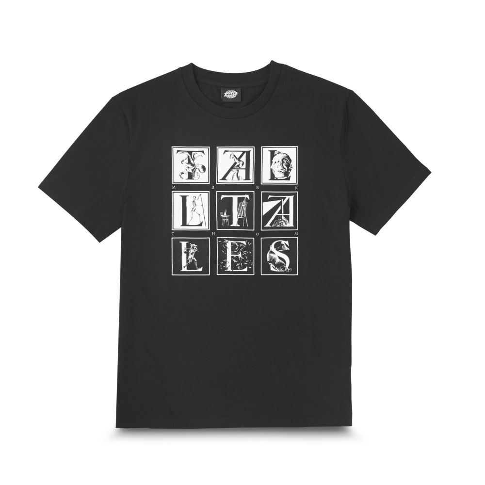 ミュージシャン MARK PRITCHARD THOM YORKE TALL TALES TEE Mark Pritchard & Thom Yorke - Tall Tales Drop Caps T-shirt - Black
